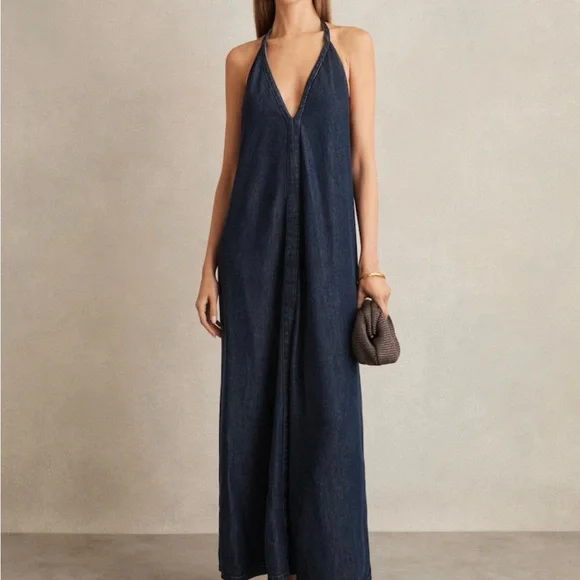 Reiss Halter Maxi Dress in Dark Denim Blue - Women US size 0. - Picture 4 of 7